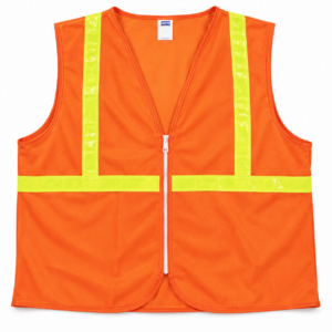 North TVA2/15NZ orange safety vest with yellow reflective tape and white zipper