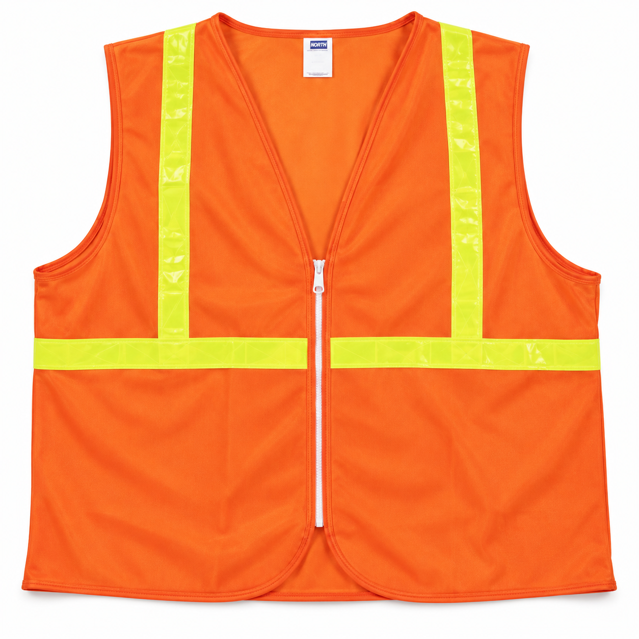 North TVA2/15NZ orange safety vest with yellow reflective tape and white zipper