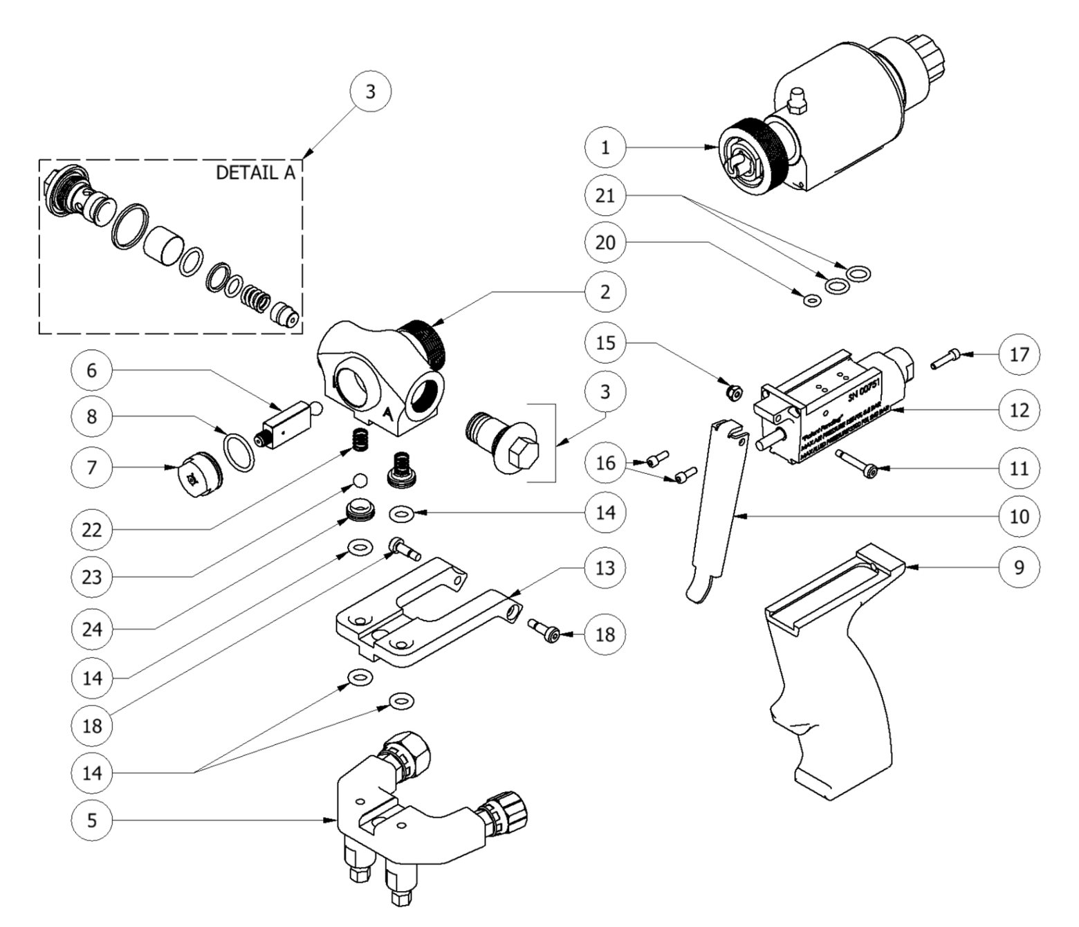 PMC AP-2 Air Purge Spray and Pour Gun exploded parts diagram