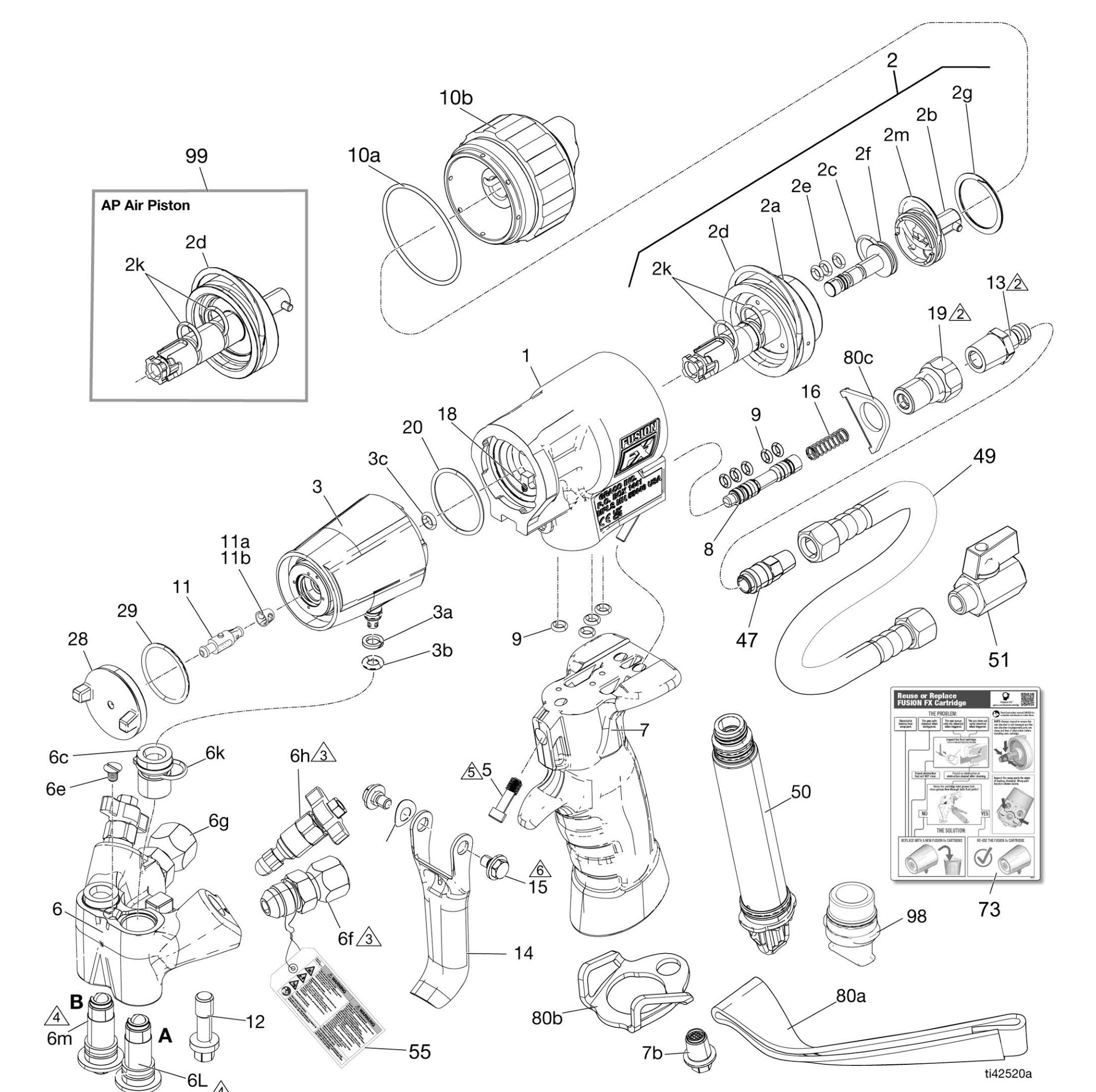 Graco Fusion FX spray gun exploded parts diagram