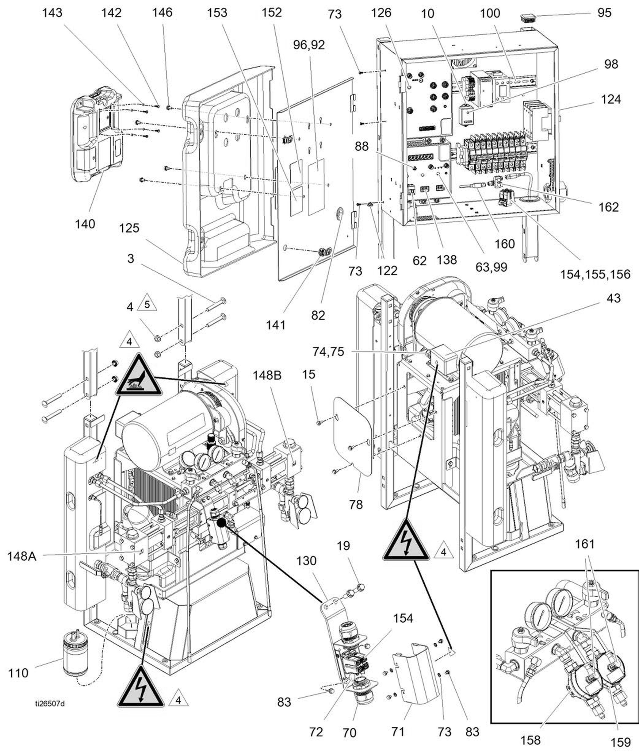 Graco Reactor 2 H-40 electrical enclosure and heaters parts diagram