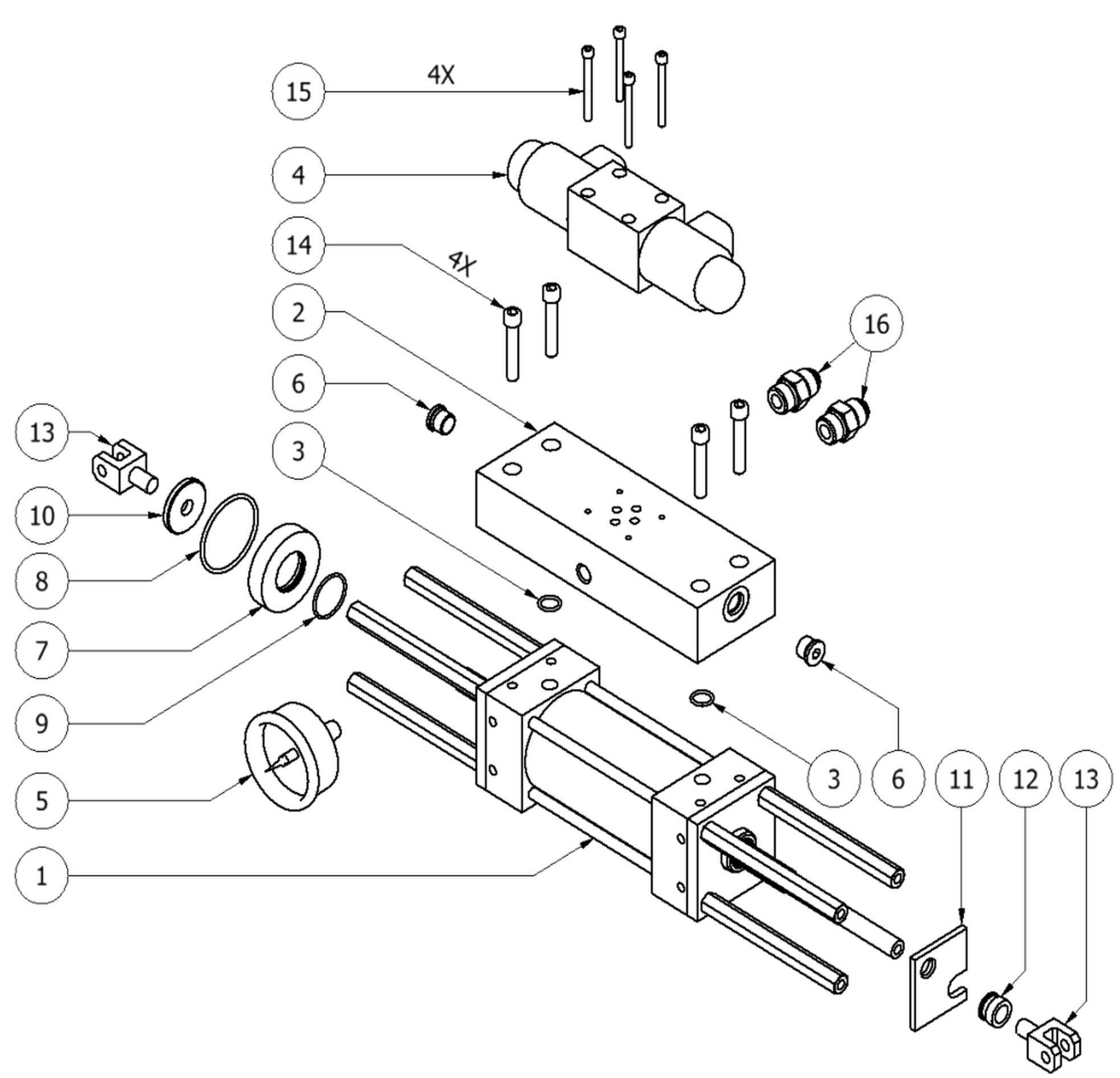 PMC PH-25 cylinder, complete parts diagram