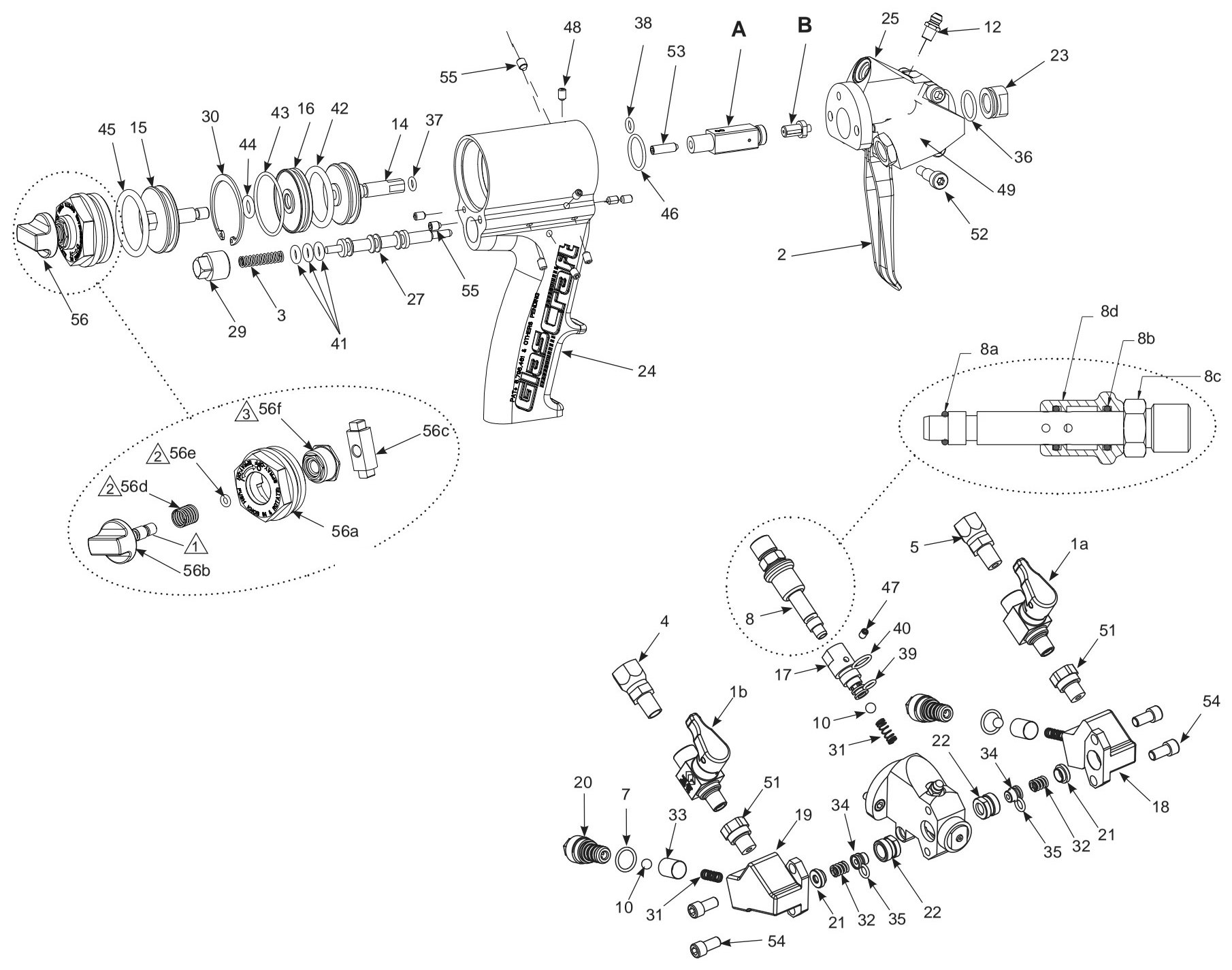 Graco Probler P2 dispense gun exploded parts diagram