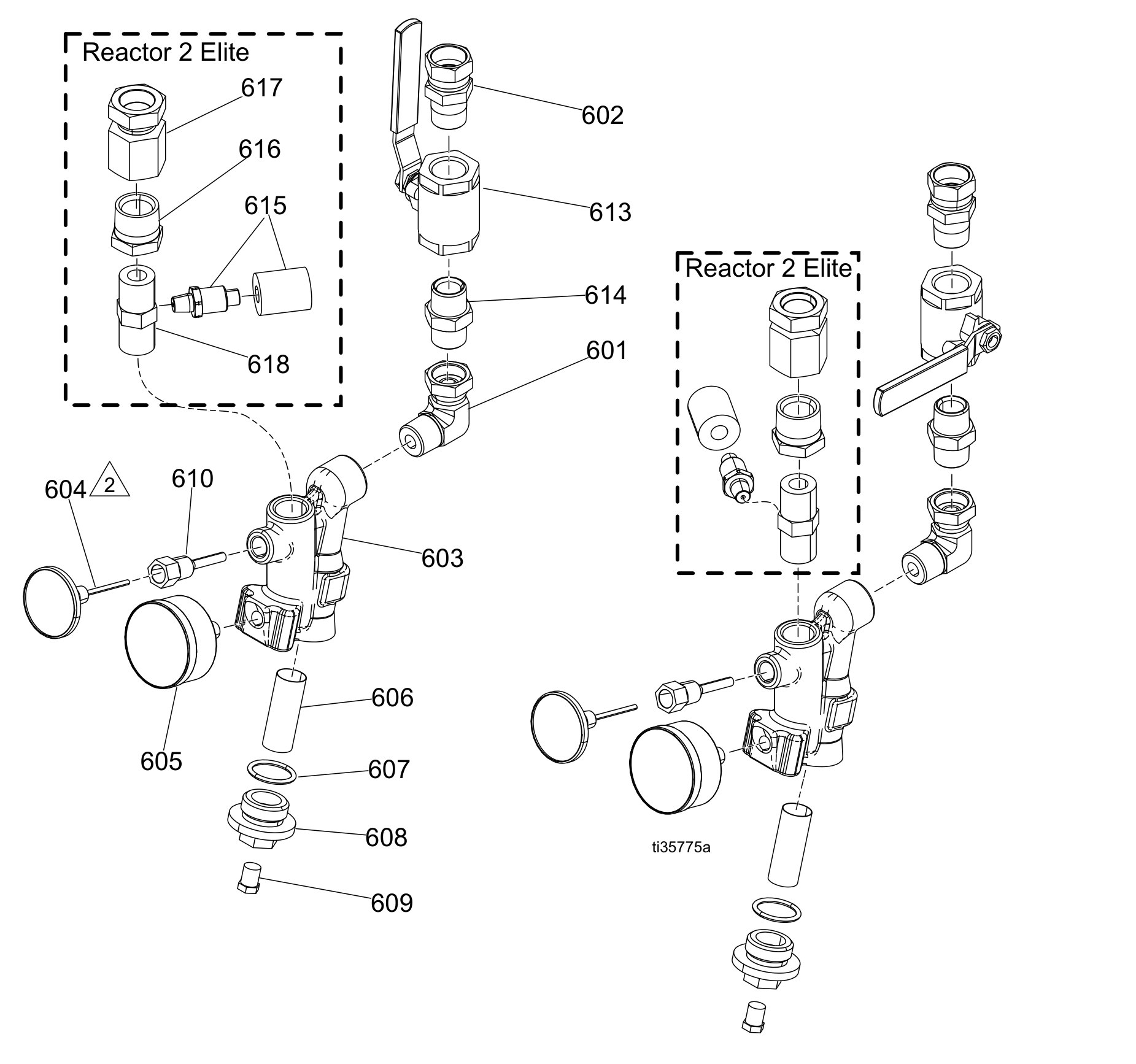Graco Reactor 2 E-XP2 Fluid inlet kits parts diagram