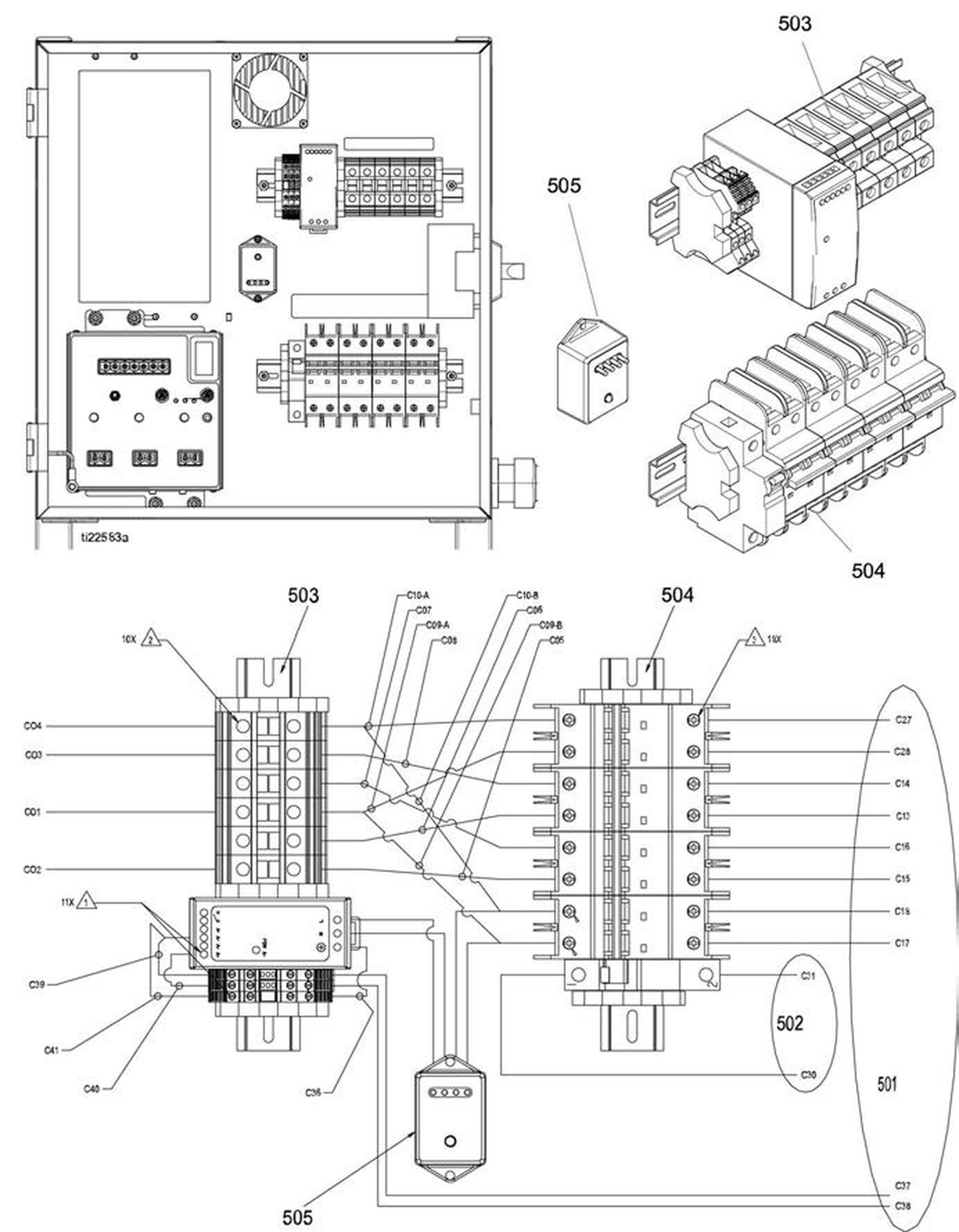Graco Reactor 2 E-XP2 System DIN rail and harness module parts diagram