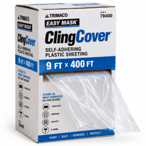 Trimaco Easy Mask ClingCover Self-Adhering Plastic Sheeting 9ft x 400ft box, item 79400
