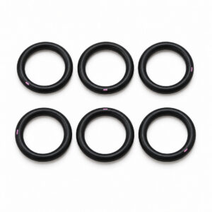 Six black O-rings for Graco Kit Repair, #012 Orings, on a white background.
