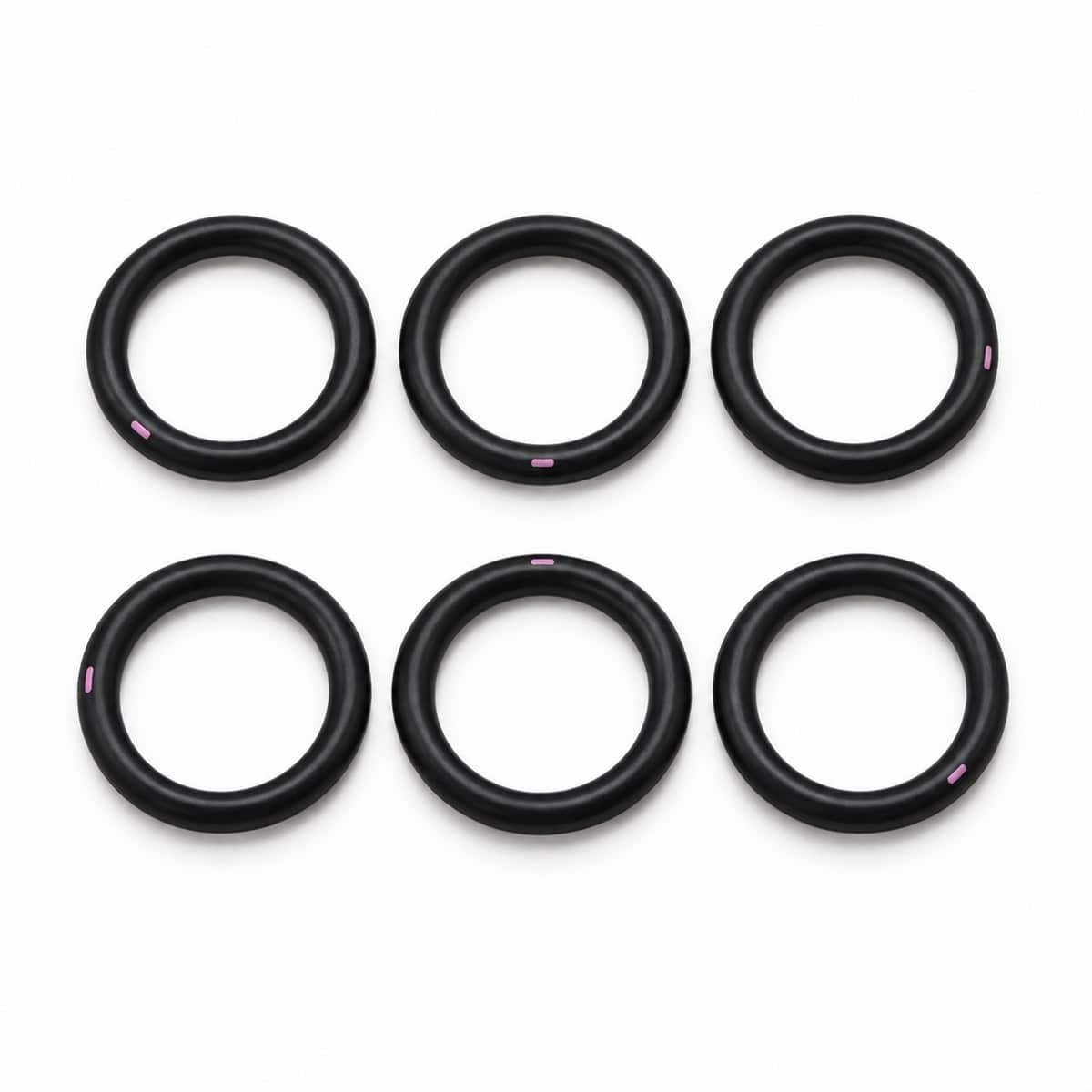 Six black O-rings for Graco Kit Repair, #012 Orings, on a white background.