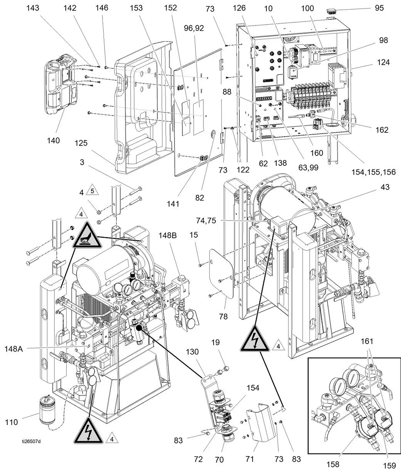 Graco Reactor 2 H-30 electrical enclosure and heaters parts diagram