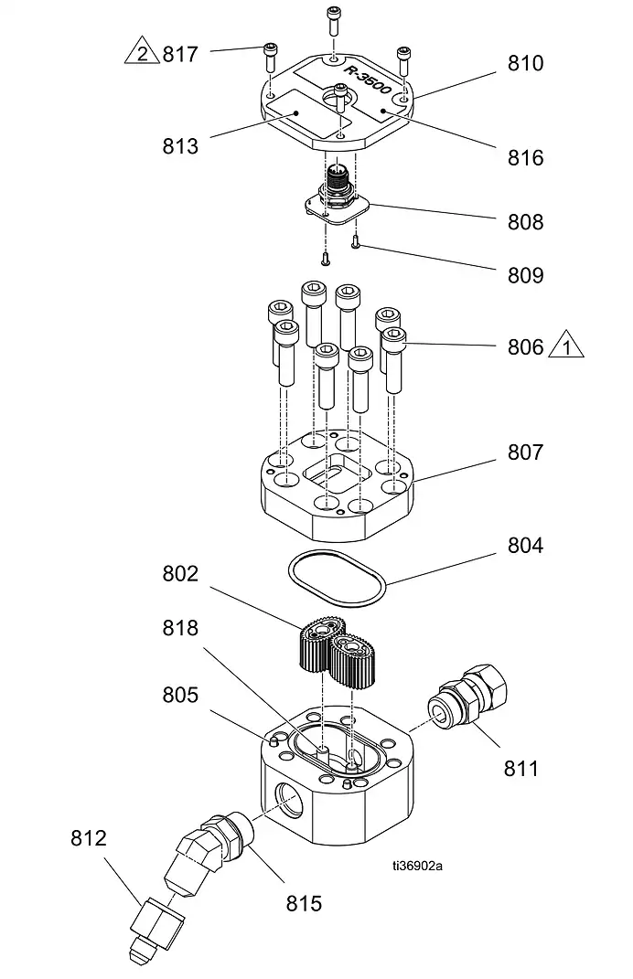 Graco Reactor 2 E-XP2 Flow meter, high pressure parts diagram