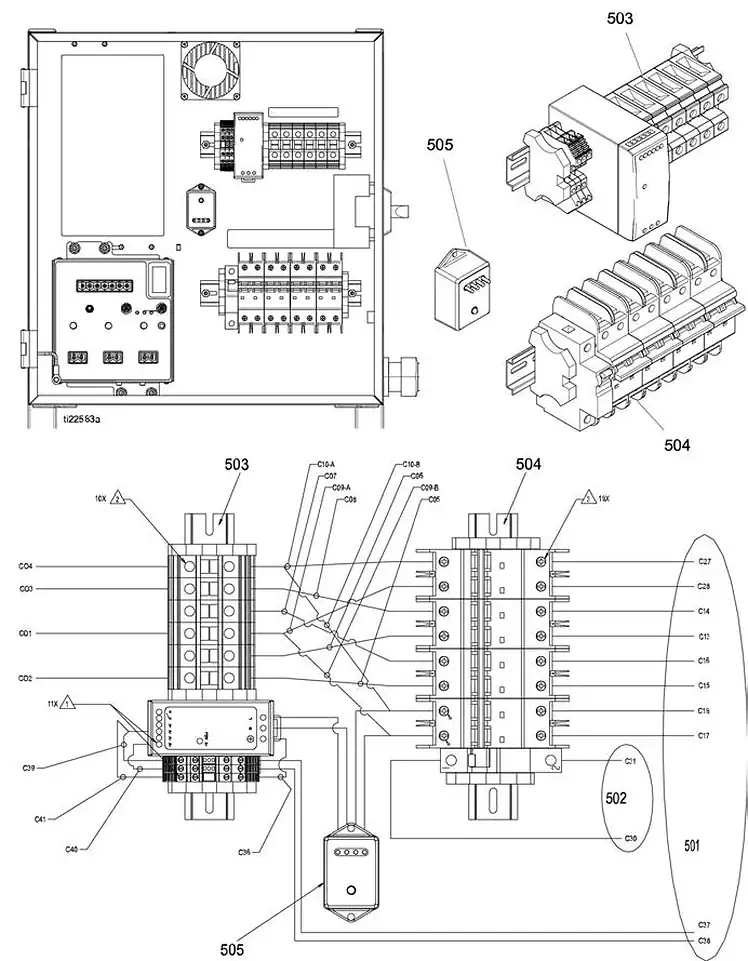 Graco Reactor 2 E-XP2 System DIN rail and harness module parts diagram