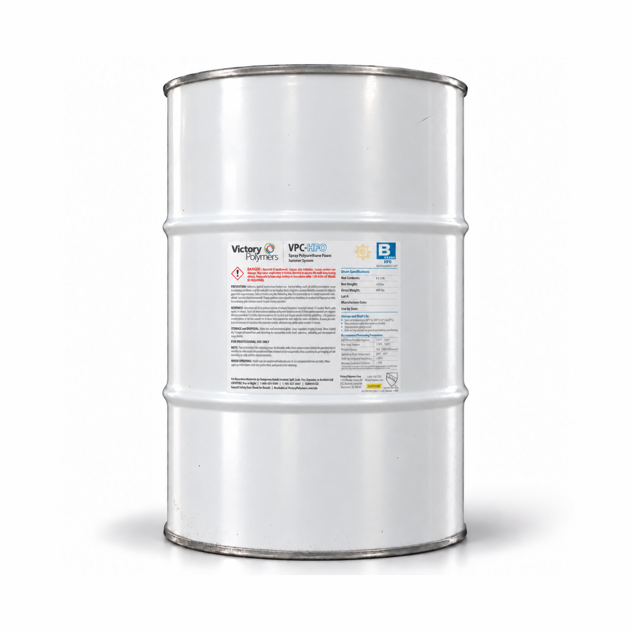 Victory Polymers VPC-HFO closed-cell spray foam set drum
